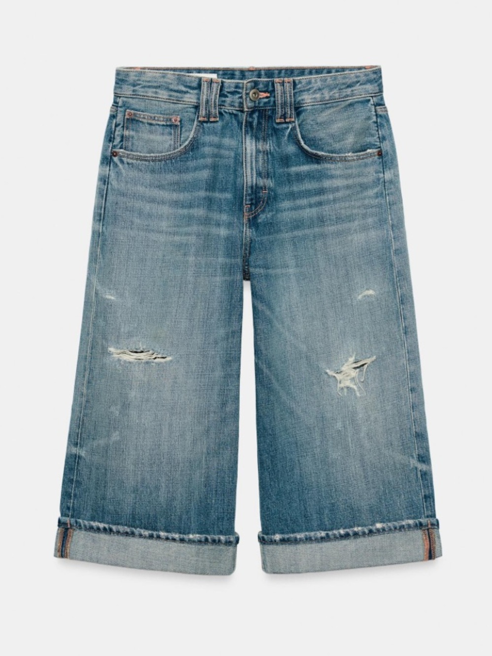 ZARA TRF MID RISE RIPPED DENIM JORTS